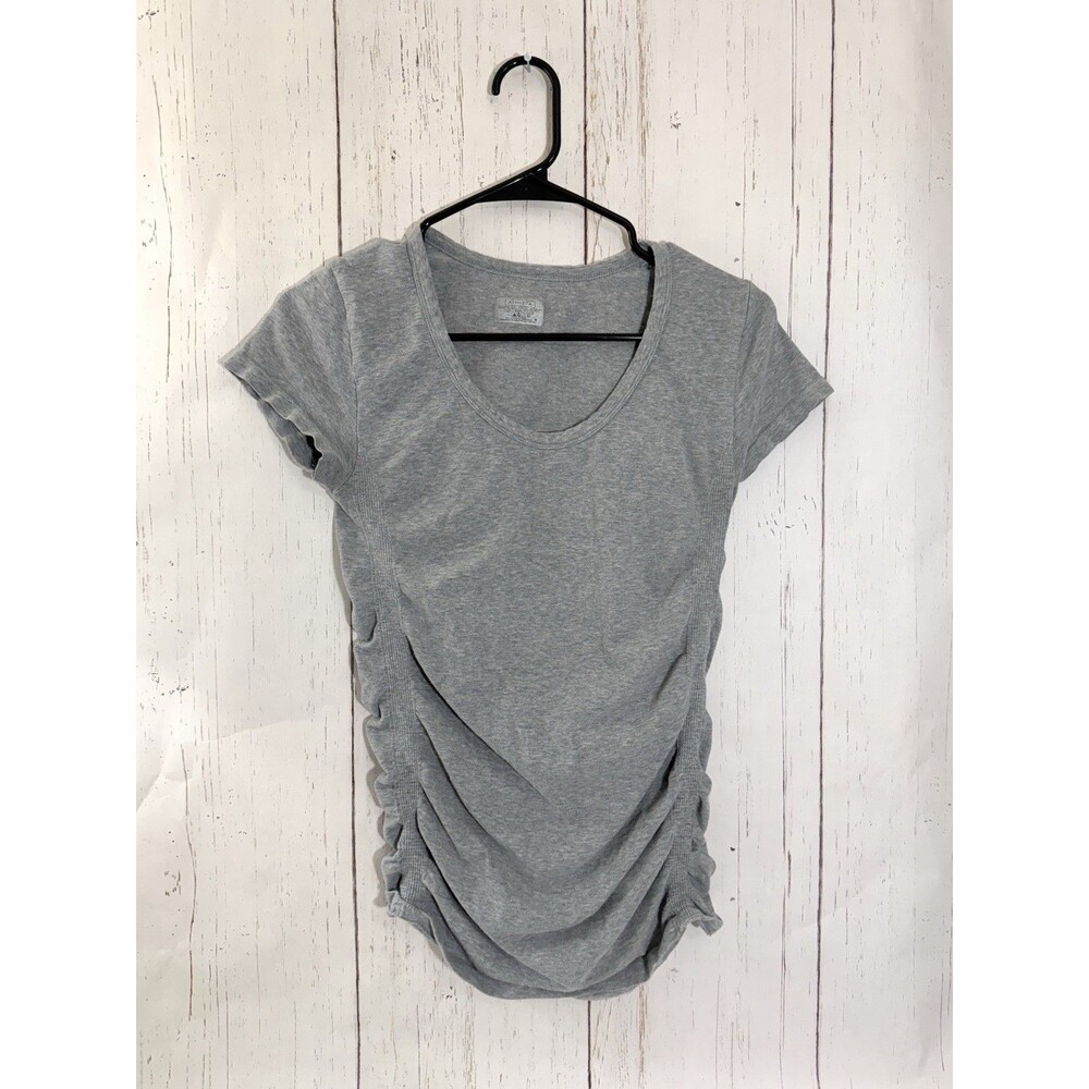 Athleta Pure Tee Women's Small Gray Fitted Athletic Top Ruched Yoga Style 438728